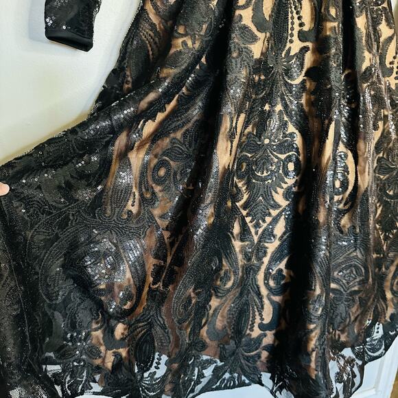 MAC DUGGAL Black Nude Sequin Lace Burnout Embellished A-Line Dress Size 4 NWT - Picture 11 of 16